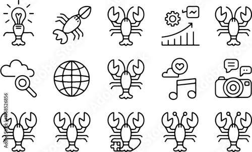 Lobster Silhouette Icon Collection Set
