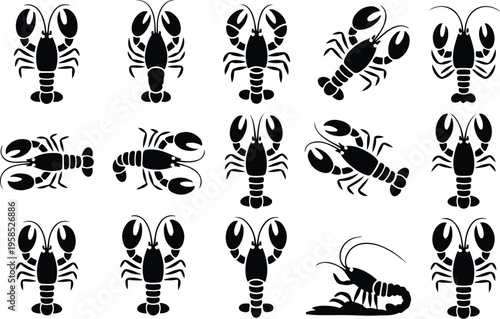 Lobster Silhouette Icon Collection Set