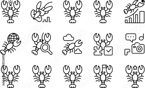 Lobster Silhouette Icon Collection Set