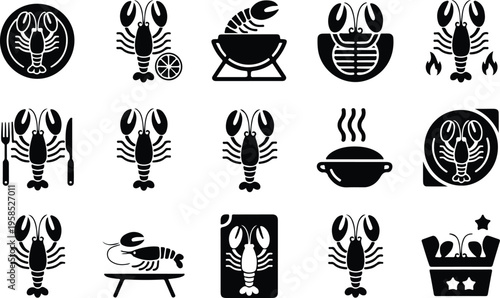 Lobster Silhouette Icon Collection Set