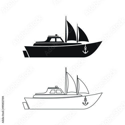 Sailing Yacht with Anchor Illustration Nautical Vessel Vector Art Maritime Transport Concept Isolated on white background