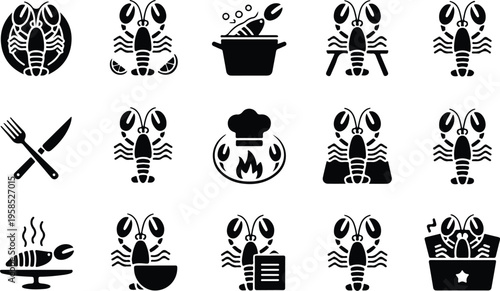 Lobster Silhouette Icon Collection Set
