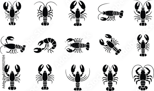 Lobster Silhouette Icon Collection Set