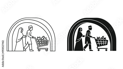 Muslim Couple Grocery Shopping Family Commerce
