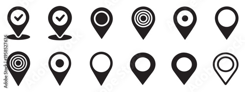  Map location marker pins with bullseye or target circle symbols. vector illustration eps 10