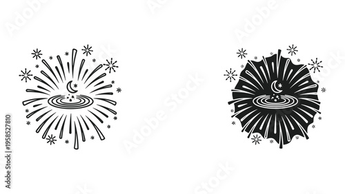 Celestial Fireworks Water Ripples Cosmic Celebration