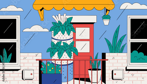 Vertical Hydroponic Tower Garden Growing Fresh Lettuce and Herbs on Small Urban Apartment Balcony