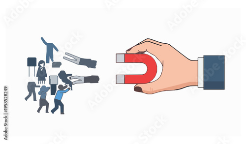 HR recruitment magnet attracting people vector illustration business concept