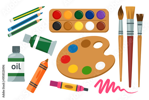 art supplies on white background