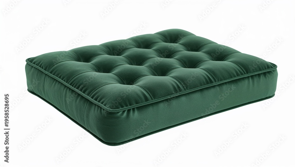 Naklejka premium Forest green velvet kitchen bench cushion with deep tufting and luxurious plush texture for modern seating dcor