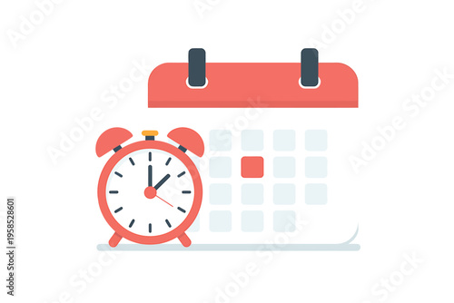 red alarm clock and calendar page