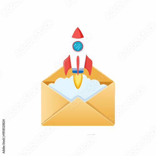 Rocket Launching from an Open Envelope Symbolizing Fast Email Delivery.