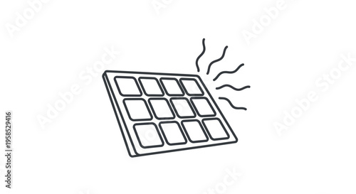 A minimalist line drawing of a solar panel with heat waves emanating, simple outline style, abstract renewable energy concept
