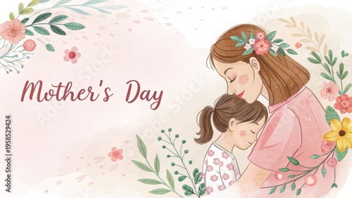 Heartwarming Illustration of Mother and Daughter Celebrating Love on Mother's Day
