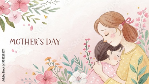 Heartwarming Mother and Child Embrace for Mother's Day Celebration with Floral Accents