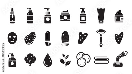 Collection of icons representing various skincare and beauty products and treatments