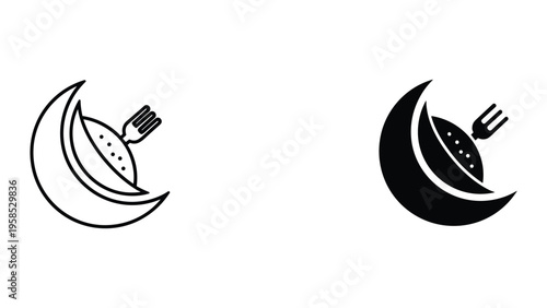 Food Moon Fork Meal Icon Restaurant Service Concept