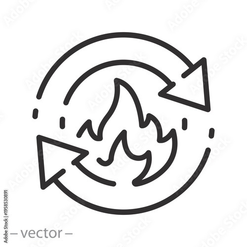 metabolic processes icon, burn with arrows, outline editable stroke symbol