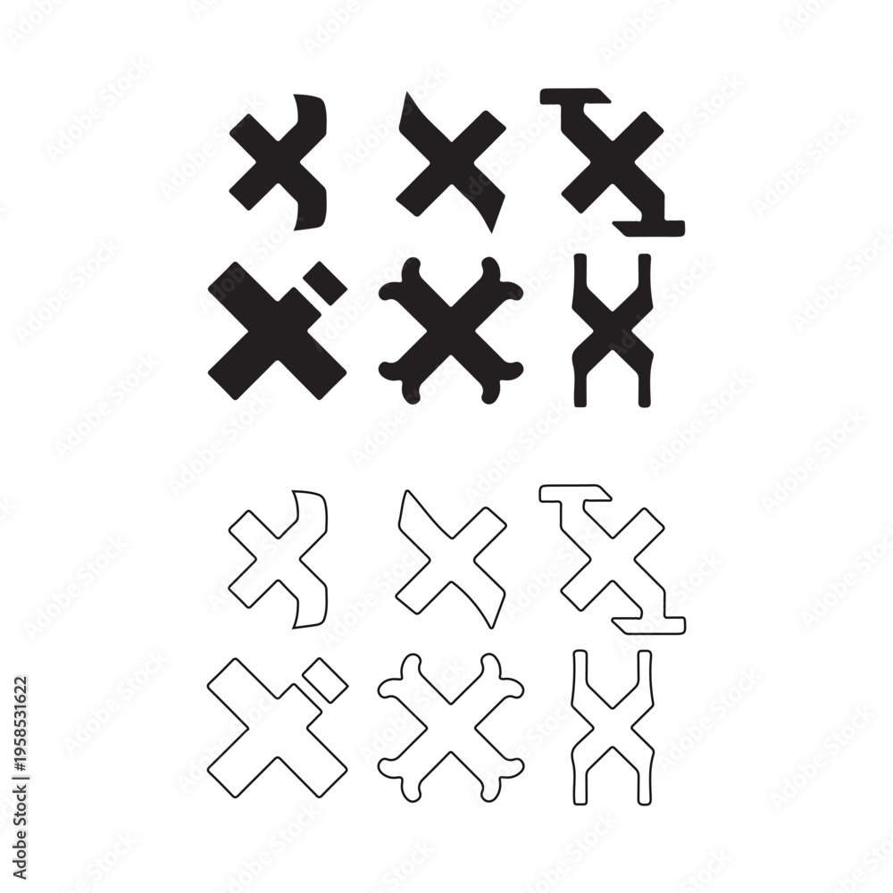 Obraz premium Abstract 'X' Symbols Collection: Geometric & Stylized Variations for Design Projects Isolated on white background