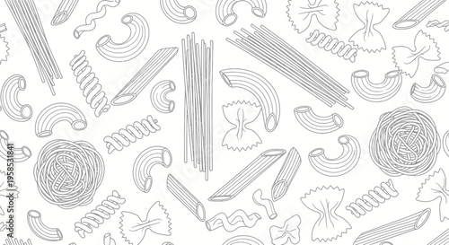 Assorted Dry Pasta Shapes Pattern - Hand Drawn Sketch Style