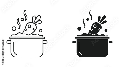 Carrot Cooking Pot Steam Icon Vector Food Preparation