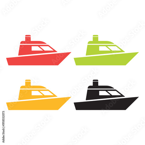 Modern Yacht Icons in Four Colors Showing Different Angles and Structures Isolated on white background