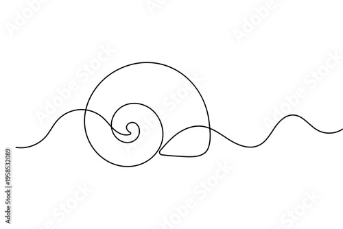Minimalist seashell line art continuous one line drawing isolated on white background