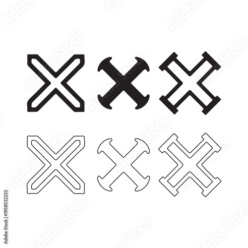 Set of Cross Marks and X Symbols in Vector Styles for Design Applications Isolated on white background