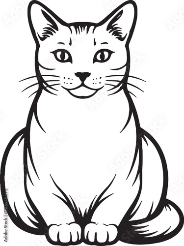 Fotografie Egyptian Mau Cat Loaf Sitting Line Art Illustration Black White Calm Domestic Fe