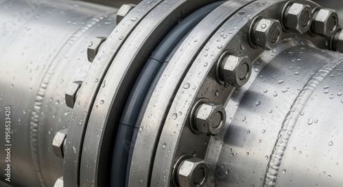 Industrial steel pipe flange joint secured with heavy bolts and nuts