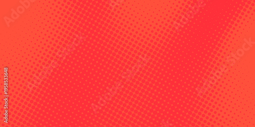 Bright crimson red pop art background in retro comics book style. Cartoon superhero background with halftone dots gradient
