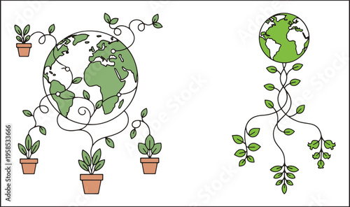 Global growth and interconnected plant life symbolizing environmental harmony and sustainability