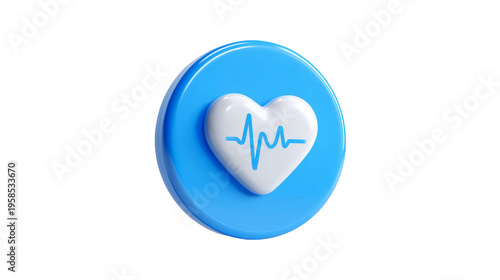 3d rendered heart icon with a blue heartbeat line on a circular background symbolizing health and medical care.