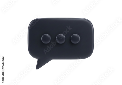 A black speech bubble icon with three dots on a transparent background, used for chat or messaging applications