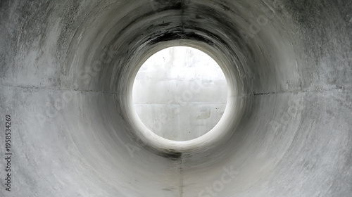 Abstract View Through a Concrete Pipe Tunnel with Light at the End, Representing Opportunity, Escape, or a New Beginning