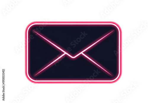 A neon pink email icon on a transparent background, symbolizing modern communication and digital messaging
