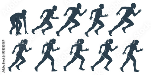 Running People Silhouette Set Collection for Healthy Lifestyle Concept