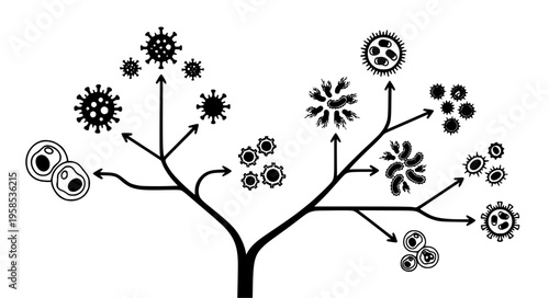 Branching Infection Process and Pathogen Growth Diagram Black Silhouette Vector Illustration