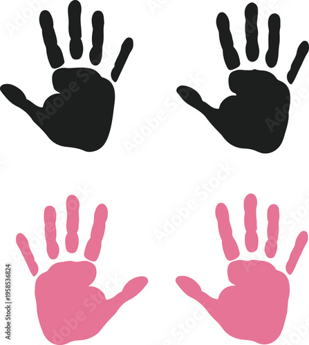 Colorful hand silhouettes in various shades on white background