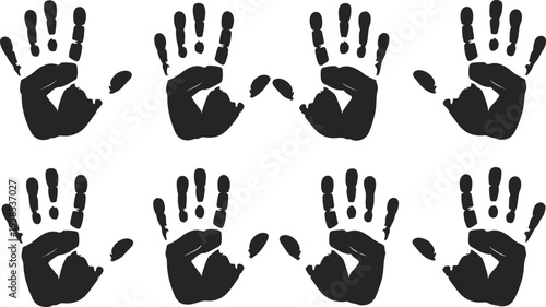 Collection of black handprints on a white background for design