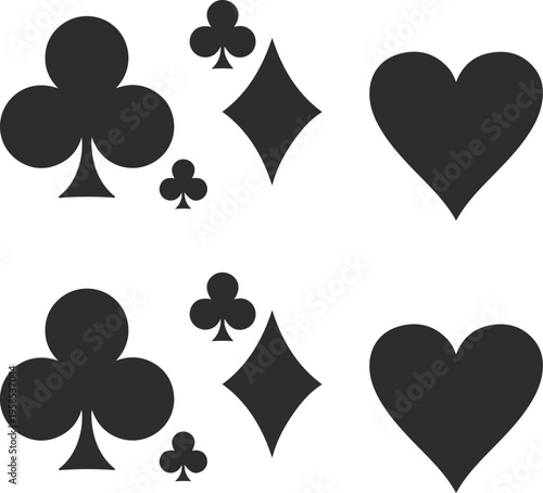 Black poker card suits isolated on white background for design