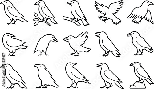 Raven Silhouette Icon Collection Set