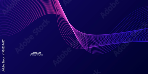 Dark abstract background with glowing wave. Shiny moving lines design element. Modern purple blue gradient flowing wave lines. Futuristic technology concept.