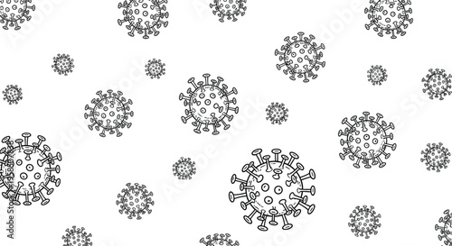 Coronavirus vector pattern with hand drawn virus particles, seamless medical background design, microbiology and infection concept isolated on white background.