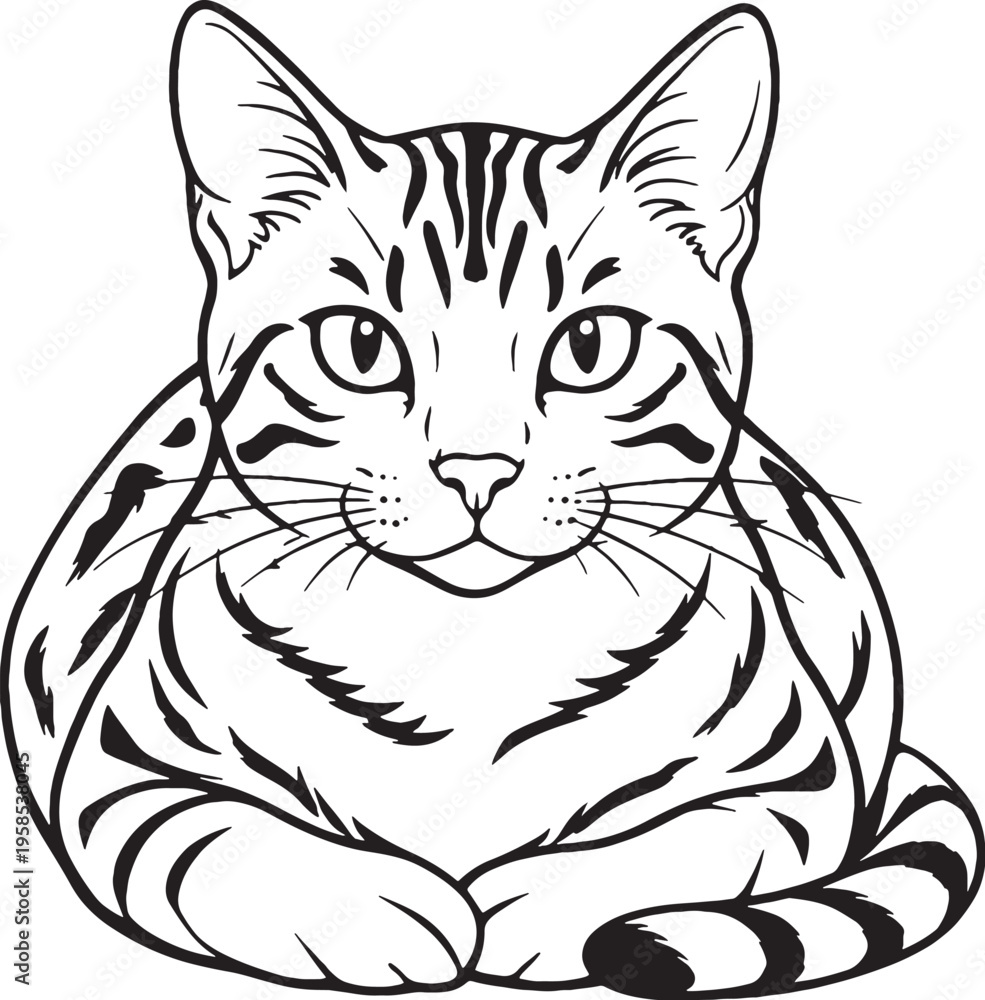 Obraz premium Bengal Cat Loaf Sitting Front View Vector Illustration