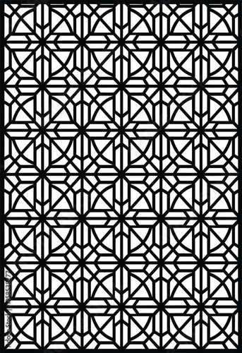 Seamless geometric pattern of repeating lines and circles for laser cut CNC panel screen partition fretwork.
