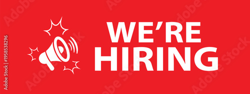 we are hiring sign on white background