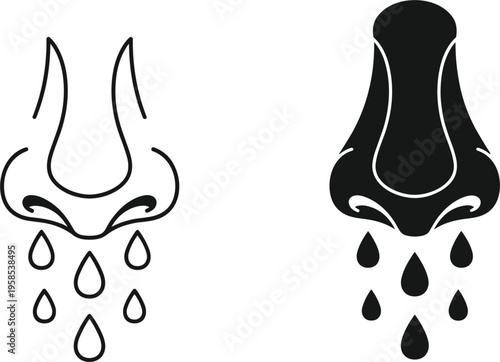 Nose with Droplets Icon for Health, Allergy, and Medical Illustrations.