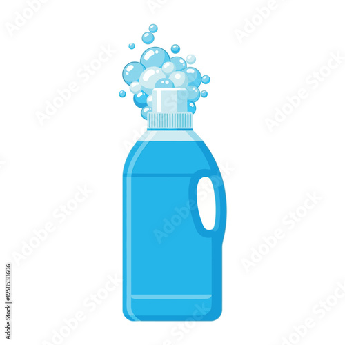 Blue Liquid Detergent Plastic Bottle with Soap Bubbles