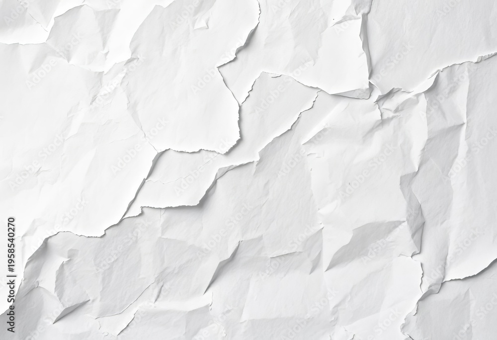 Fototapeta premium Close-up of crumpled, aged white paper texture, template, crumpled